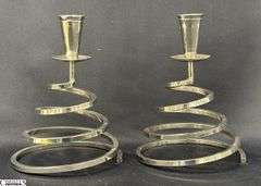 Pair Of Metal Spiral Candle Sticks 7" Tall