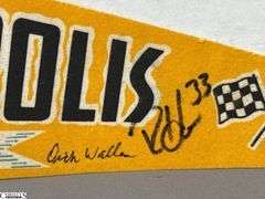 2 Indianapolis Motor Speedway Autographed Pennants.  Signatures include Mark Dismore, Scott Herrington, Lloyd Ruby, Jim Rathmann and Others.
