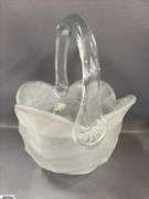 Art Glass Candies, Viking Clear and Frosted Lidded Jar and Basket, Bowl