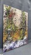 4 Painting on Canvases and Board, Abstracts and Beach Scene, Some Signed See Photos Largest Measures 20x25"