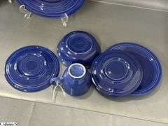 11pcs Fiesta Cobalt Blue Dishes - Charger Platter, Large Disk Pitcher, Plate, Bowls, Salt and Pepper - 12" of largest