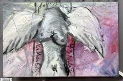 Alummoa Zumigo Winged Figure #3, Mixed Media and Oil on Canvas, Measures 35x55"