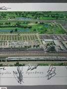 Indianapolis Motor Speedway 40" X 13.5" Areal Photo with Autographs.  Signatures Include Andy Hillenburg, Paul Goldsmith, Johnny Rutherford, DIZ, John Martin, and Many Others.