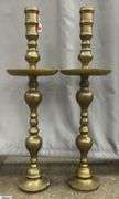 Pair of Brass Candle Sticks With Drip Trays 37"