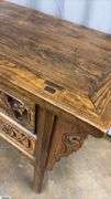 Chinese Carved Three Drawer Table 42.5x24x32.5" Tall Does Have Some Wear From Age