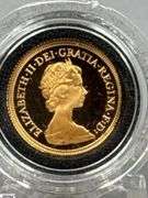 1979 United Kingdom Proof Sovereign Gold Coin in Box with a Portrait of Queen Elizabeth II on One Side and Depicts Saint George Slaying a Dragon on the Reverse Side