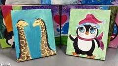 14 Painting Party Canvases, Animals, Giraffe, Panda, Turtle, Kissing Elephant Set, Frogs, Each Measures 11x14"