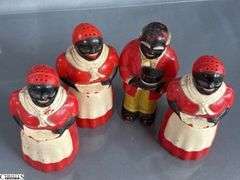 Vintage Aunt Jemima Spice Set, Nutmeg, Paprika, Cinnamon, x2, Uncle Mose Salt and Peppers, Pitchers, All Have Some Wear, 5.5" Tallest