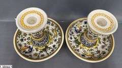 Pair of Portugal Hand Made and Painted Chambersticks 4.5"