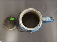 3 Swirl Enamelware Coffee Pot and Milk Jugs - 9" of tallest - some wear, chipping