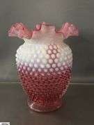 3 Fenton Hobnail and Ruffled Edge Glass Vase, Bowl, and Small Pitcher - 8" of vase