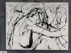 6 pcs Horse and Figural Abstracts, Black Acrylic Paint on White Canvas by Luis Espinoza Each Measure 18x14"