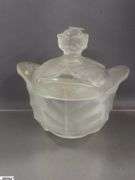 Art Glass Candies, Viking Clear and Frosted Lidded Jar and Basket, Bowl