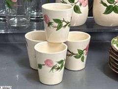 Franciscan Desert Rose Glasses, Mugs, Teacups and Saucers - 7" of largest, some chipping - Approx 36pcs