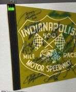2 Indianapolis Motor Speedway Autographed Pennants.  Signatures include Mark Dismore, Scott Herrington, Lloyd Ruby, Jim Rathmann and Others.