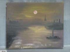 3 Mixed Media and Oil on Canvas by Alummoa Zumigo, Moonlit Canals, Hues of Green and Gray 27x22"