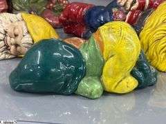 7 Garden Gnomes Tallest 17", Some Concrete Filled, One Composite, Some Chips and Wear