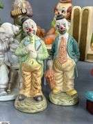 Clown Collectibles, Roly Poly Clown Bank, Lefton Bookends, Marked Taiwan Figurines, And Composite Bank, Tallest 8"
