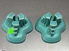 Fiesta Turquoise Pyramid Tripod Candlesticks - 4" x 3.5" of each