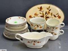 Halls Jewel Tea Saucers, Gravy Boat, Trivet, Teacups - 11" of trivet