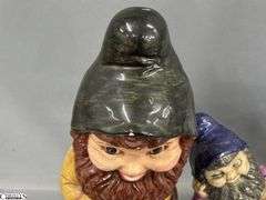7 Garden Gnomes Tallest 17", Some Concrete Filled, One Composite, Some Chips and Wear