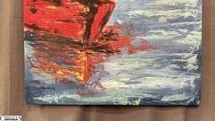 Antonio Garcia Red Boats, Impressionistic Acrylic Painting On Canvas 35x56"