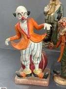 Clown Collectibles, Roly Poly Clown Bank, Lefton Bookends, Marked Taiwan Figurines, And Composite Bank, Tallest 8"