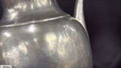 Pewter Pitcher, Woven Accent Handle, Has Mark 12" Tall