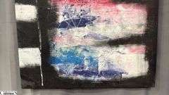 Alummoa Zumigo Abstract, Black Background, Multi Color Mixed Media and Oil Painting On Canvas 35x56"