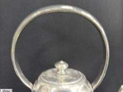 3pcs Pewter Tea Pot, Candle Holder, 1/2 Pint Mug Tallest 7.5"