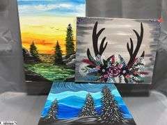 10 Painting Party Canvases, Floral Horns, Dream Catchers, Landscapes, Sunsets Each Measures 16x20"