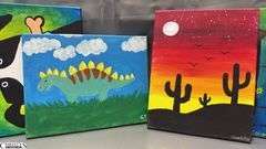 16 Painting Party Canvases, Youth Themes, Dogs, Trucks, Frogs In Moonlight, Cactus Sunset and More 11x14"