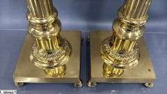 Two Brass Column Style Candle Sticks With Square Bases 16.5"