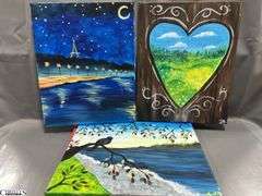 10 Painting Party Canvases, landscapes, Waterfall, Garden Path, Moonlight Scenes Each Measures 16x20"