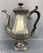 James Dixon and Sons Pewter Footed Pitcher With Painted Wood Handle 13"