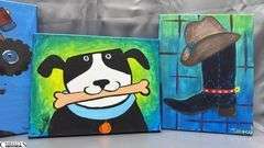 16 Painting Party Canvases, Youth Themes, Dogs, Trucks, Frogs In Moonlight, Cactus Sunset and More 11x14"