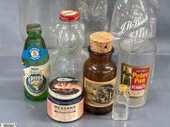 Bottles, Banks, Lincoln Bottle Bank, New England Piggy Bank, Grapette Family Beverage J.W, Dants Tip Bottle, Mexsana Skin Cream Jar