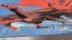 Antonio Garcia Red Boats #2, Acrylic Painting on Canvas, Measures 35x56"