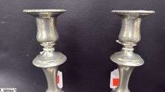 2 Pair of Silver Early English Candle Sticks, 2 Still Have Push Up, Tallest 10"