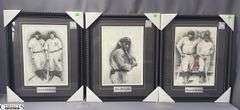 3 Black & White Baseball Prints with Matching Frames.  Joe Jackson, Gehrig & DiMaggio, and Ruth & Gehrig.  18 1/2" X 23"