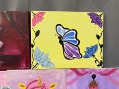 8 Painting Party Canvases, Pinks, Dresses, Unicorns, Butterfly Each Measures 11x14"
