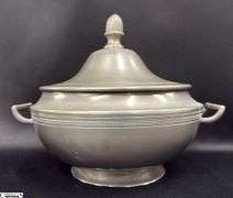 Lidded Pewter Dish, Double Handle Has Makers Mark 11"x8" Tall