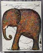 Signed Piya Paikhew Thailand Te: 2013, Elephant Oil On Canvas 46x58"