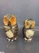 Owl Figurines, and Framed Art, Mineral Does Have Chips, Some Wear and Dusty