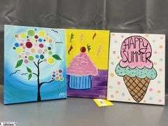 12 Painting Party Canvases of Ice Cream and Sweet Treats, Larger Ones Measures 11x14"
