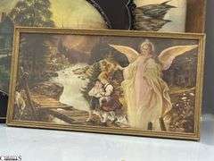 5pcs, Framed Art Prints and Painting, Wear to The Frames, One Has Been Repaired, Largest 26x32"