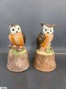 Owl Figurines, and Framed Art, Mineral Does Have Chips, Some Wear and Dusty