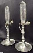 Pair of Pewter Whale Oil Clocks 13.5"