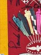 Indianapolis Speedway Autographed Pennant.  Autographs include Jim Nabors, Tom Sneva, Johnny Rutherford, Michael Andretti, Robby Buell, Eddie Cheever, Billy Boat, Rodger Ward, Poncho Carter, Jim Rathmann, Robby Unser, Scott Goodyear and Others