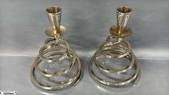 Pair Of Metal Spiral Candle Sticks 7" Tall